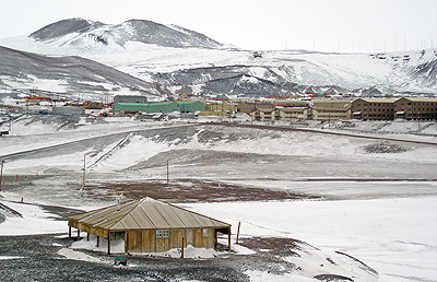 Scott's hut at Hut Point with McMurdo Station in the background