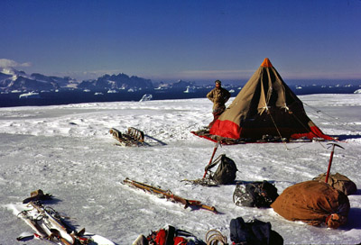 Rugged camping on the glacier summer