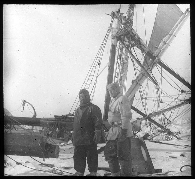 Frank Wild and Ernest Shackleton with the crushed Endurance