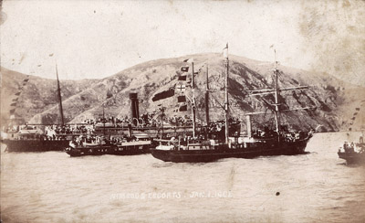 "Nimrod" and escorts leaving Lyttleton Jan 1st 1908. for the South.