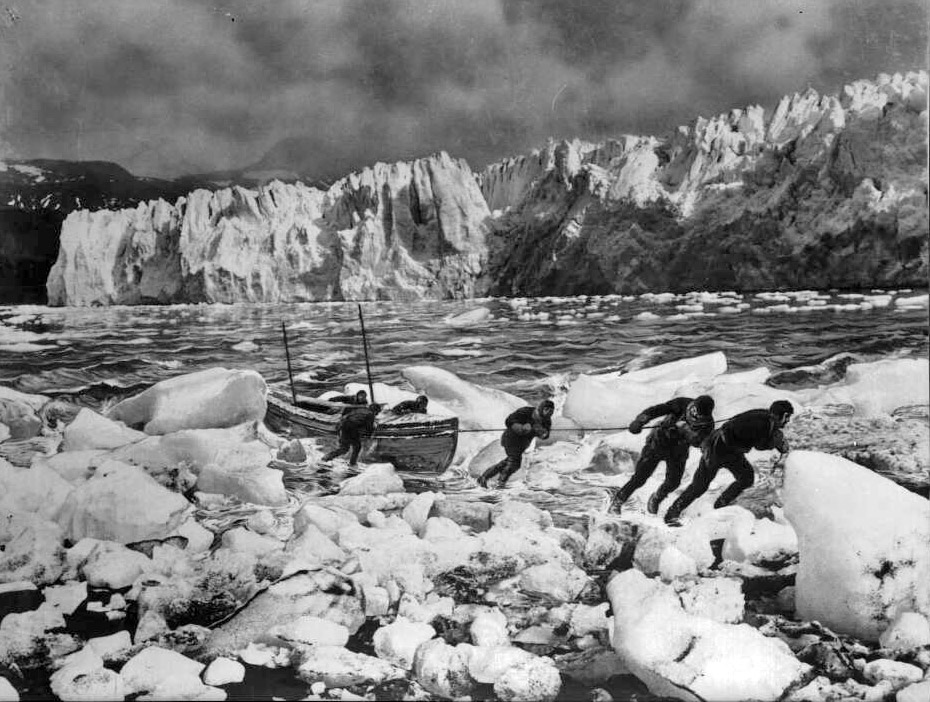 Shackleton and his crew land on the ice littered shores of King Haakon Bay South Georgia