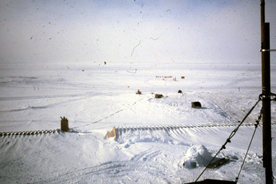 South Pole - Arches and ceremonial pole from top of Skylab