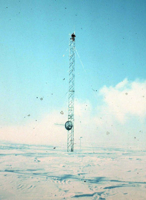 Man up a tower in Antarctica