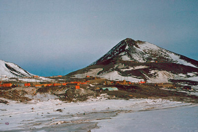 McMurdo Station with Observation Hill in the backgroundextending to the right.)  This picture was taken from about Hut Point.