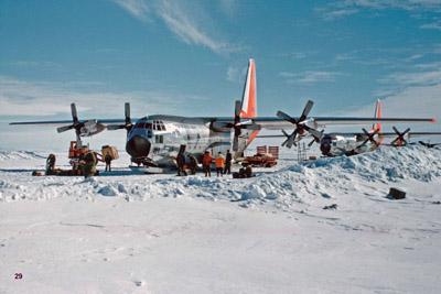 Ski equipped C130 on air strip at McMurdo prior to flight to pole