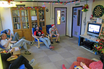 The lounge at Christmas, still looks like a doctors waiting room