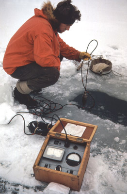 Barry Heywood lowering a measuring probe
