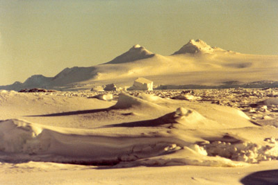 The Sandefjord Peaks from the pack ice August 1976