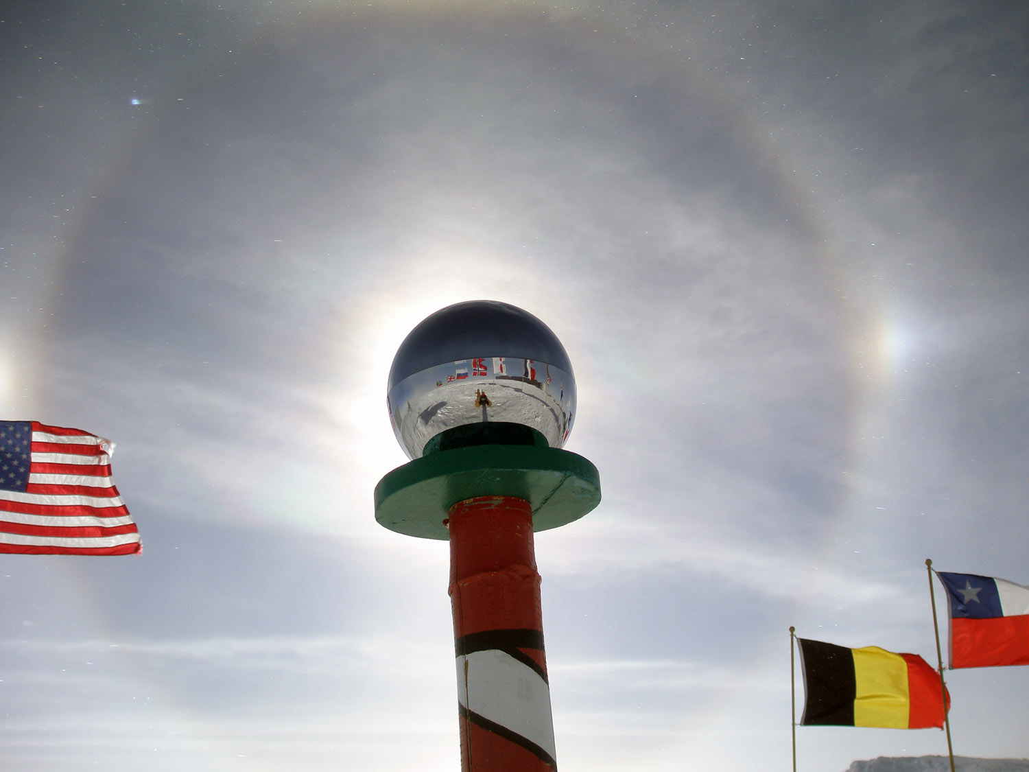 Sun Dogs and Ceremonial South Pole Marker