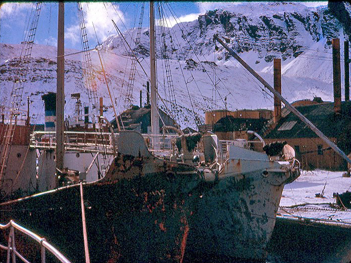 Whale catcher boats tied up in South Georgia