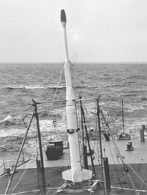 X-17 missile 
							witha nuclear warhead during Operation Argus on board USS Norton Sound