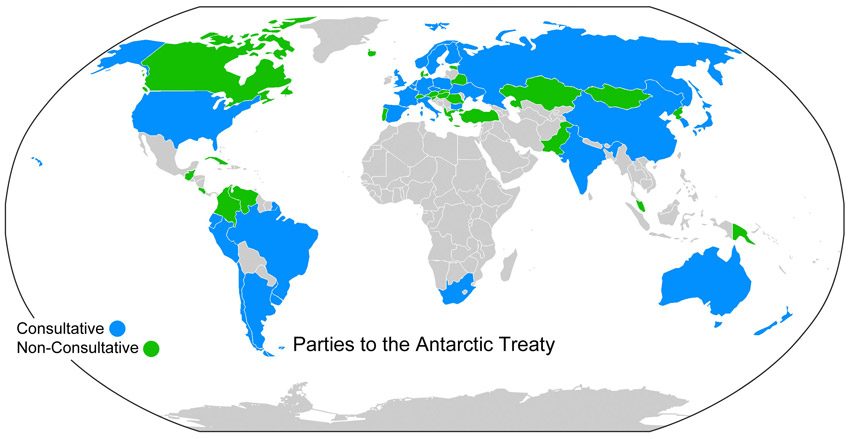 antarctic treaty signatories, consultative parties map
