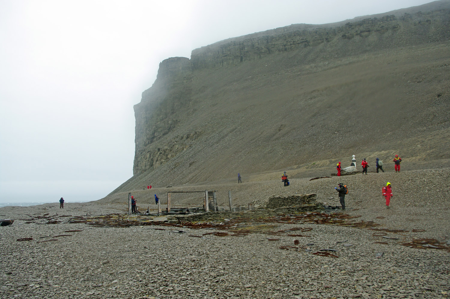 The Remains of Northumberland House Beechey Island Showing the Memorial and Cliff Behind