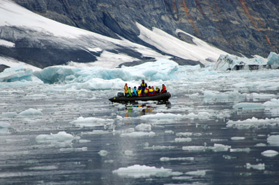 Ships and Boats, Svalbard - 13 - Tourists in a Zodiac Amongst Ice