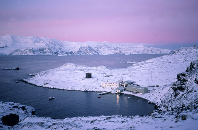 Signy Island Antarctica base dusk